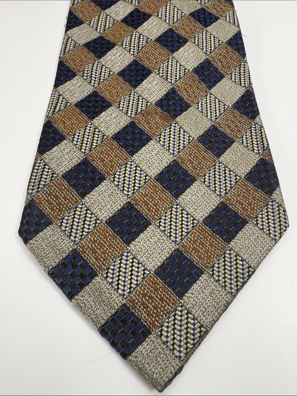 Hickey-Freeman Hand-folded in America  Italian Silk Tie in Navy, Brown, & Beige